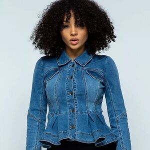Peplum Denim Long Sleeve Jacket in 
S M L XL 1X 2x